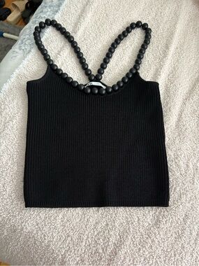 Rare Zara Black Beaded-Strap Ribbed Knit Tank Top